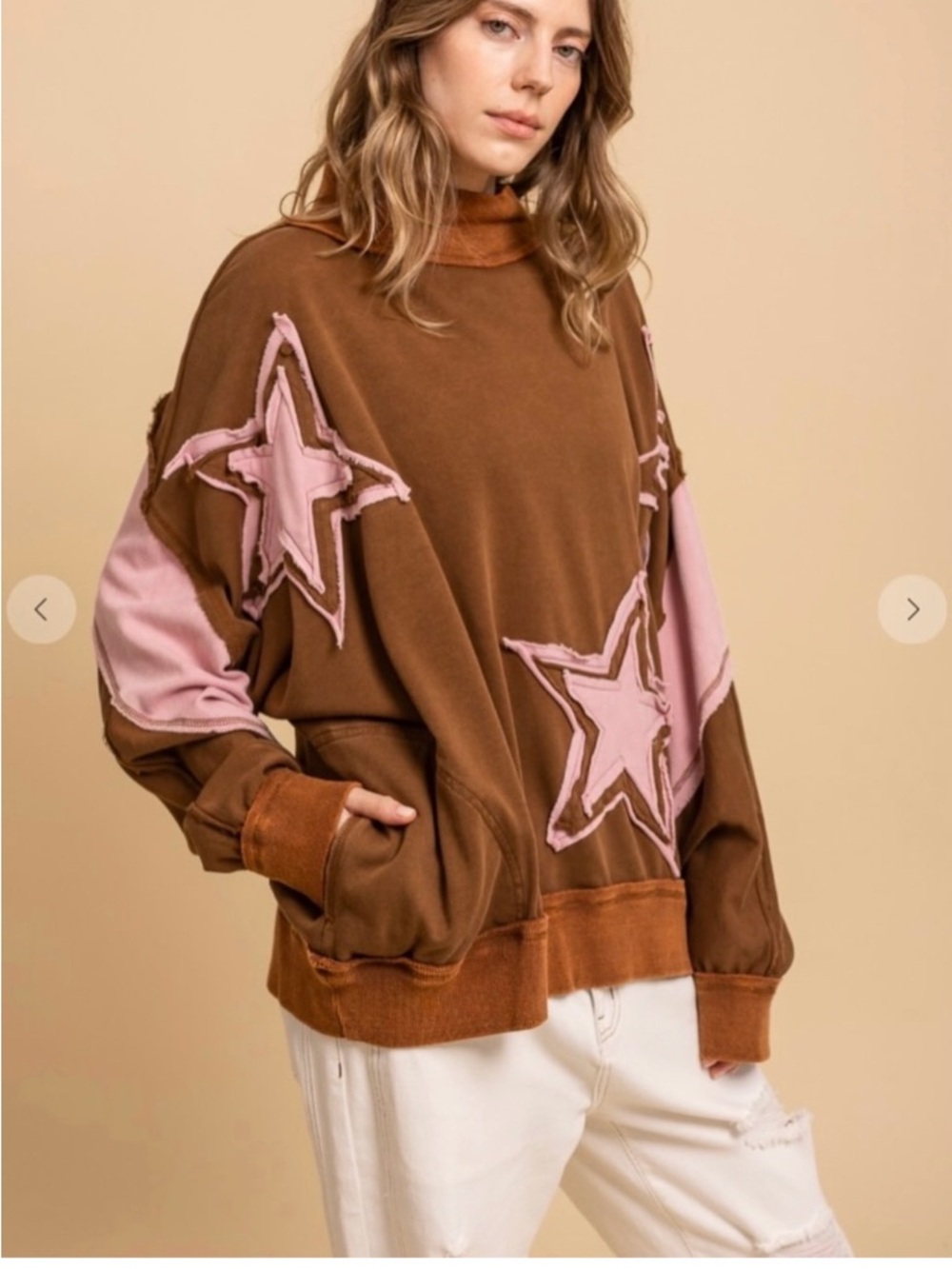 Blue Velvet sweatshirt patchwork Brown & Pink Star Applique Sweatshirt